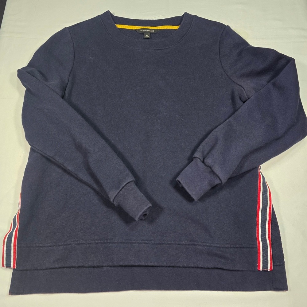 Banana Republic Navy Blue Crewneck Sweatshirt XS Striped Side Trim Pullover
